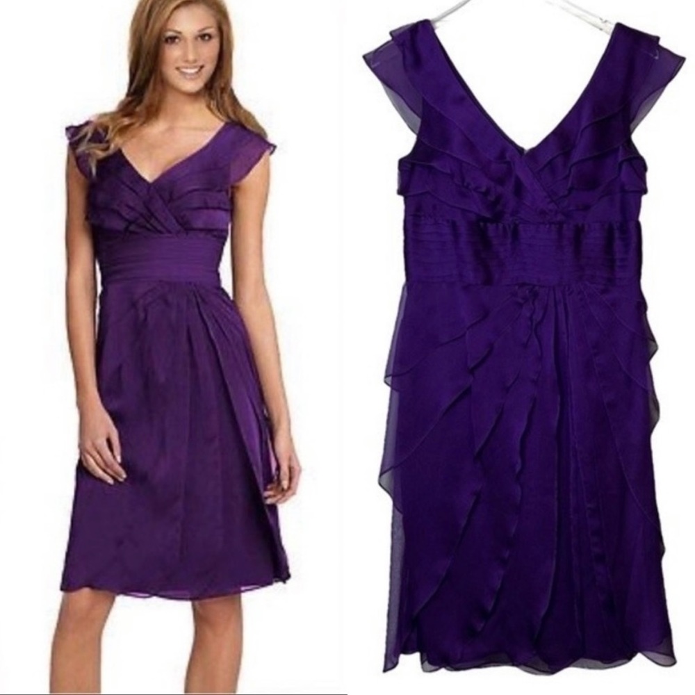 Adrianna Papell Occasions Majestic Purple Ruffle Knee Length Cocktail Dress 8